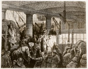 ウィリアムブランチャードジェロルド（1826-84）によって書かれたチャールズラプラント（d.1903）のパブによって彫刻された「ロンドン、巡礼」からのリバーサイドストリート。 1872 作： Gustave Dore